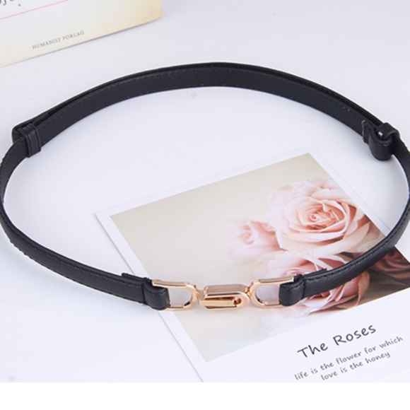 2/$30 Thin Black Belt Gold Clasp Buckle PU Leather Adjustable Dress Coat OS - Picture 6 of 7